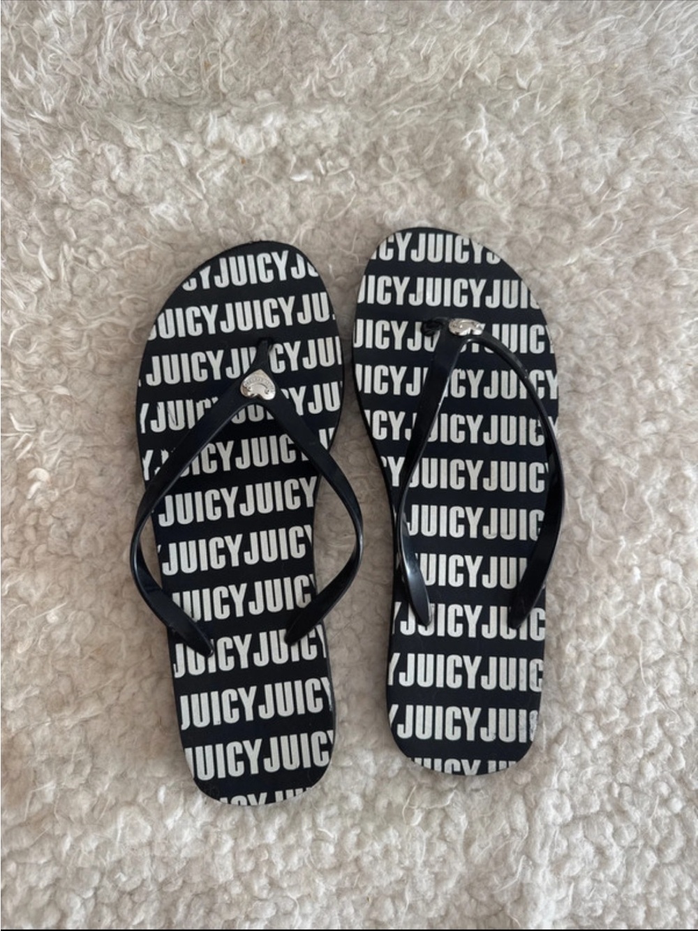 Juicy Couture Black and White Logo Flip Flop Sandals